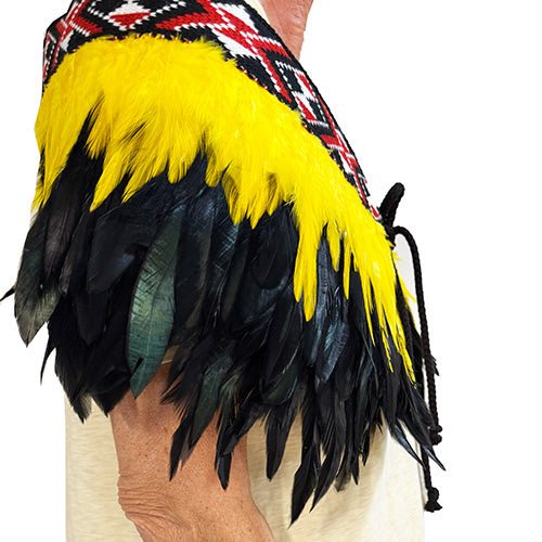 Yellow and Black Short Maori Korowai with Red Taniko - ShopNZ