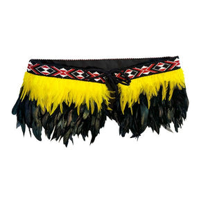 Yellow and Black Short Maori Korowai with Red Taniko - ShopNZ