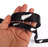 Black Satin Silver Fern Ribbon (25mm wide) - ShopNZ