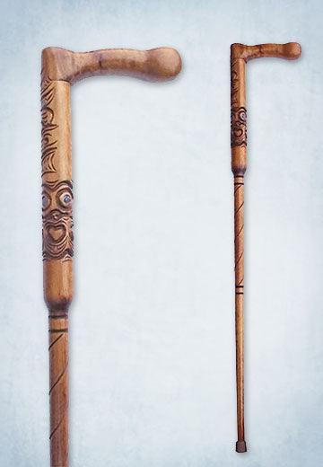 Maori Carved Walking Stick with Handle - ShopNZ