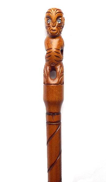 Carved Maori Walking Stick with Tekoteko Top - ShopNZ