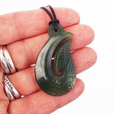 Genuine NZ Greenstone Hook Necklace with Carving - ShopNZ