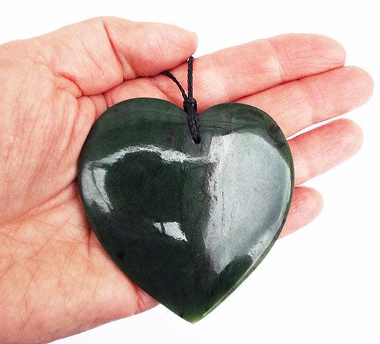 Large 70mm Polished Pounamu Heart Necklace - ShopNZ