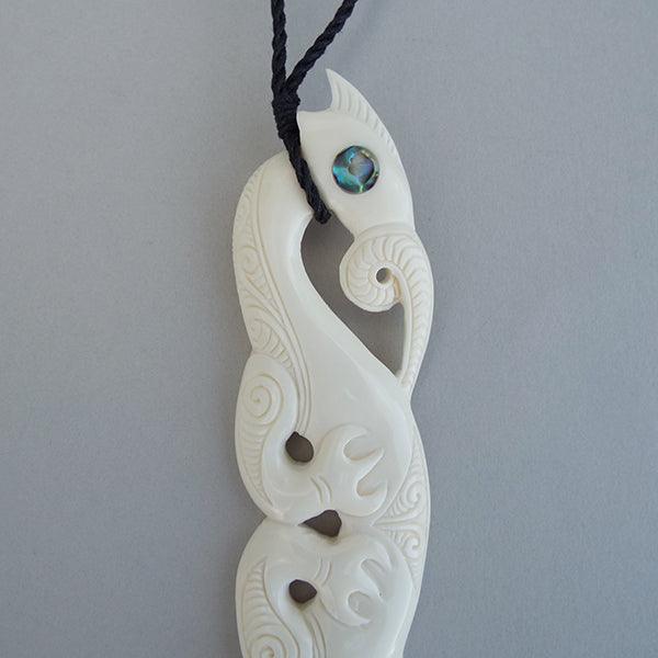 Maori Bone Double Twist Necklace with Paua Tail - ShopNZ