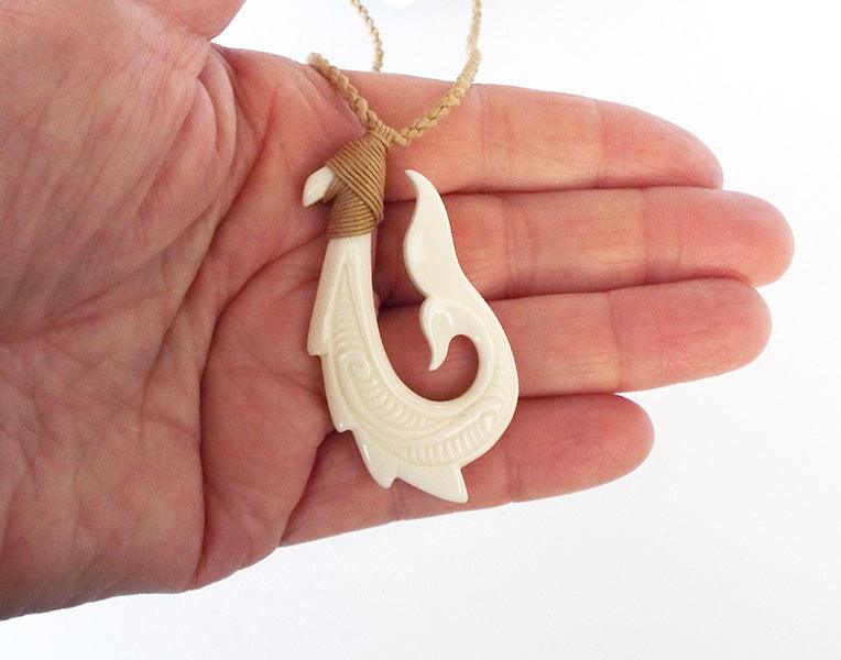 Maori Bone Whale Tail Hook Necklace with String Cord – ShopNZ