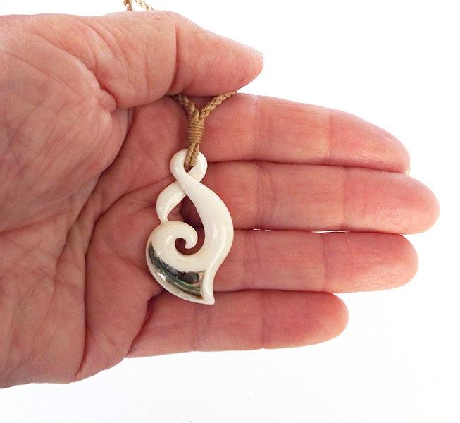 Maori Bone Twist Hook Koru Paua Necklace on String Cord – ShopNZ