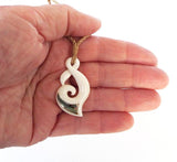 Maori Bone Twist Hook Koru Paua Necklace on String Cord - ShopNZ