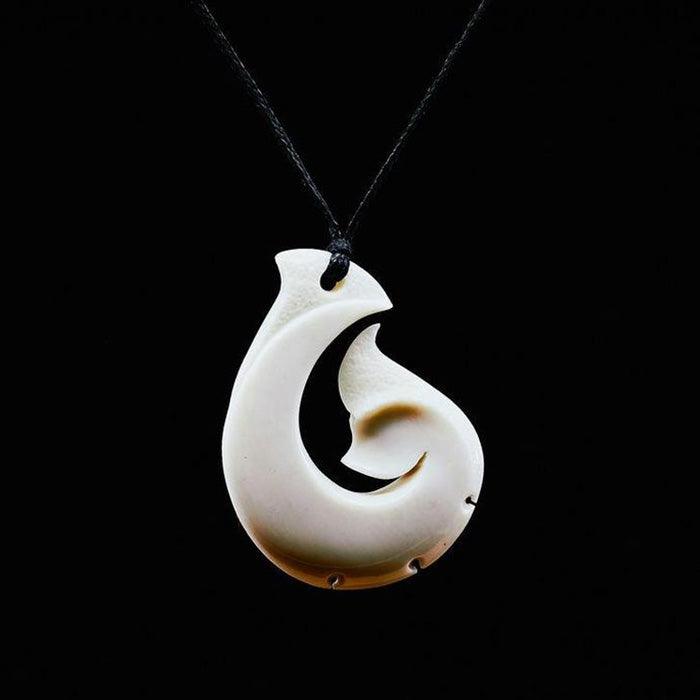 Maori Made Bone Notched Hook Whale Tail  Necklace - ShopNZ