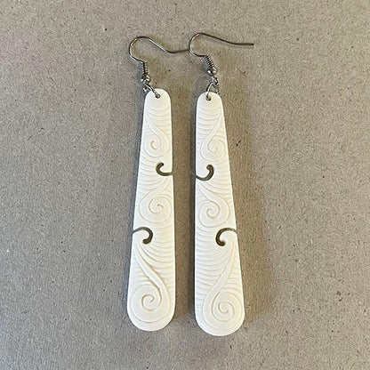 7cm Long Bone Earrings with Koru Carving - ShopNZ