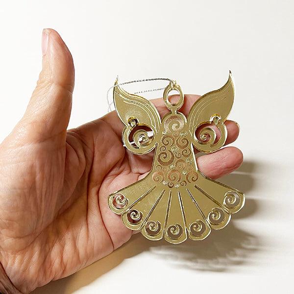 Pretty Mirror Gold Koru Angel Christmas Ornament