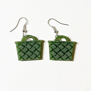 Acrylic Pounamu Colour Maori Kete Bag Earrings - ShopNZ