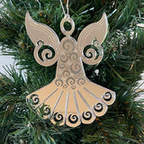Pretty Silver Mirror Koru Angel Xmas Ornament