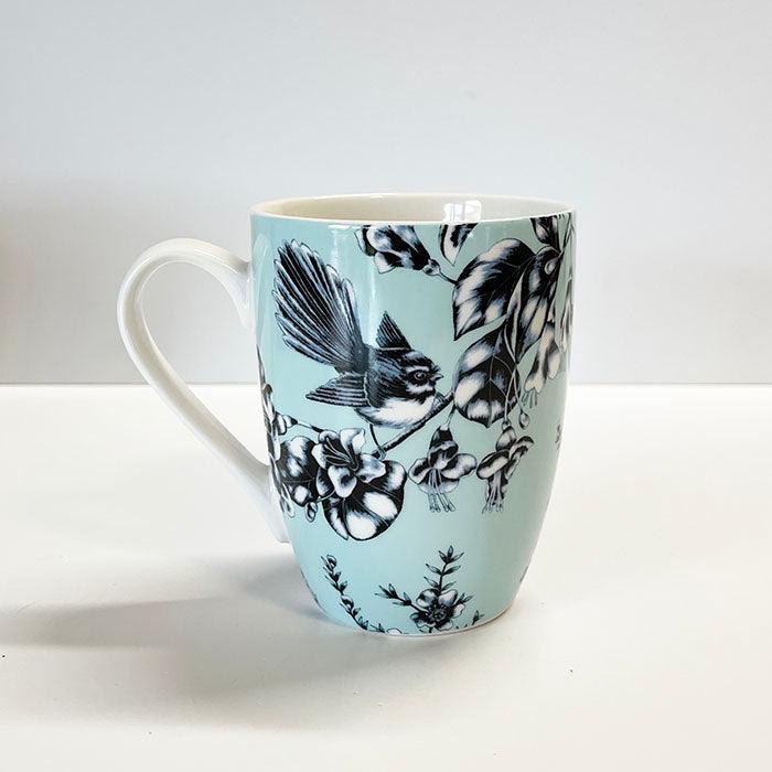 Pretty Aqua NZ Tui and Fantail Coffee Mug - ShopNZ