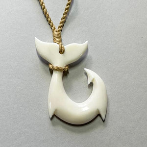 Maori Bone Hook Necklace with Whale Tail - ShopNZ