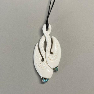 Maori Bone Double Hook Pendant with Paua Shell - ShopNZ