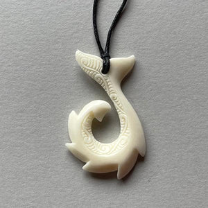 Maori Bone Barbed Fish Hook Necklace with Surface Carving - ShopNZ