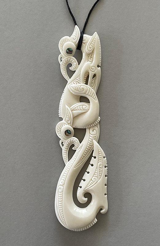 Intricately Carved 12.5cm Maori Bone Manaia Necklace ShopNZ