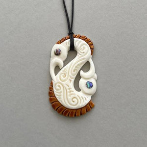 Maori Bone Double Manaia Necklace with Tea Stain - ShopNZ