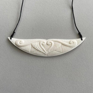 Heavily Carved Maori Bone Heart Koru Breastplate Necklace - ShopNZ