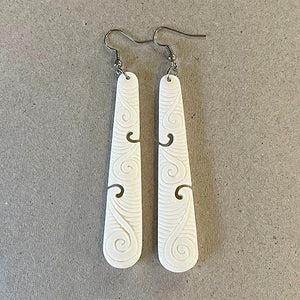 7cm Long Bone Earrings with Koru Carving - ShopNZ