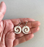 Pretty Maori Bone Koru Earrings with Surface Carving - ShopNZ