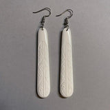 Long Maori Bone Earrings with Koru Surface Carving - ShopNZ