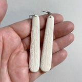 Long Maori Bone Earrings with Koru Surface Carving - ShopNZ