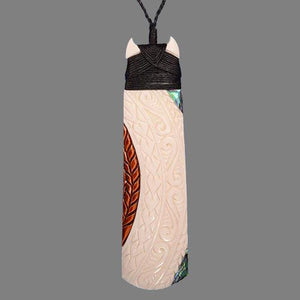 Long Bone Maori Toki Necklace with Carving Paua and Stain - ShopNZ