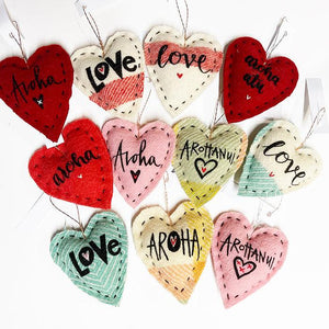 Youth-Made Recycled Blanket Heart Xmas Ornaments