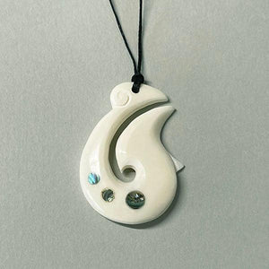 Maori Bone Fish Hook Necklace with Paua Shell Bubbles - ShopNZ