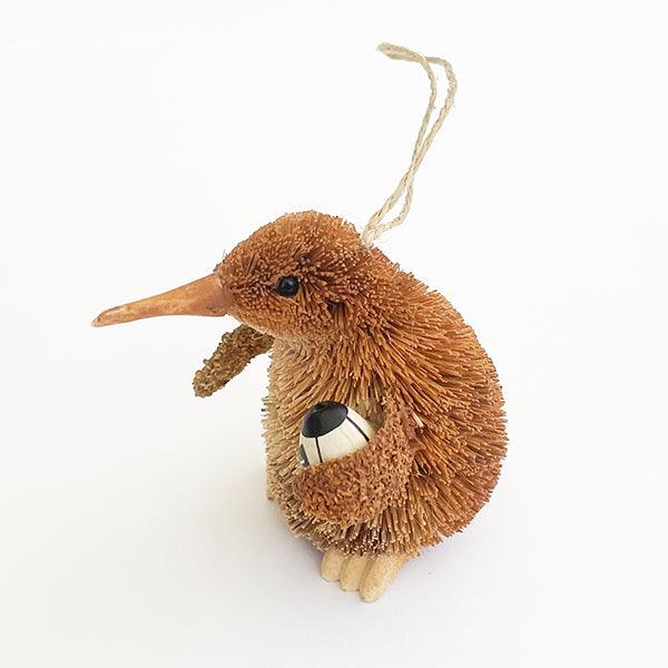 Cute Brush Kiwi Bird Xmas Ornament with Rugby Ball