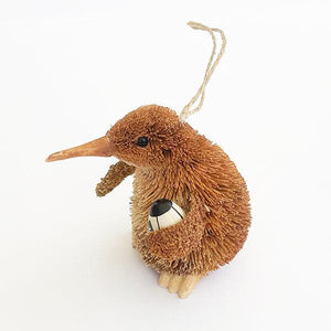 Cute Brush Kiwi Bird Xmas Ornament with Rugby Ball - ShopNZ