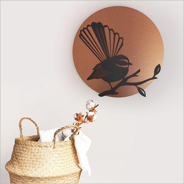 Brushed Copper Fantail Bird Circle Wall Art - ShopNZ