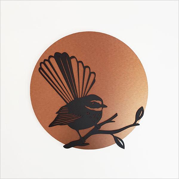 Brushed Copper Fantail Bird Circle Wall Art - ShopNZ
