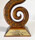 Large NZ Maori Carved Wooden Double Koru Trophy