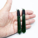 9cm Long Genuine NZ Greenstone Earrings with Binding - ShopNZ