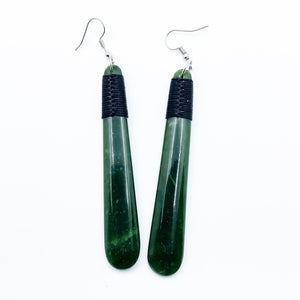 9cm Long Genuine NZ Greenstone Earrings with Binding - ShopNZ