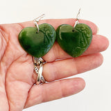 Greenstone Heart Earrings with Koru Carvings