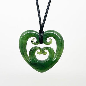 Genuine NZ Greenstone Koru Double Heart Necklace