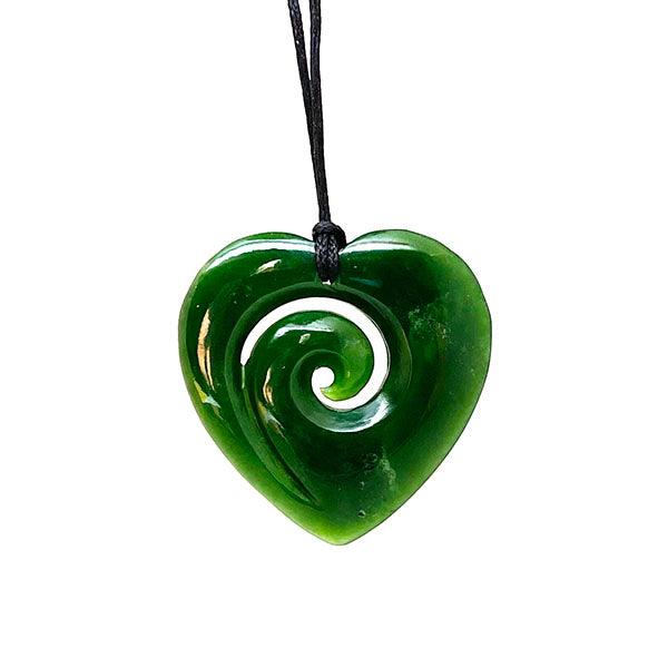 Genuine NZ Greenstone 5cm Heart Koru Necklace - ShopNZ