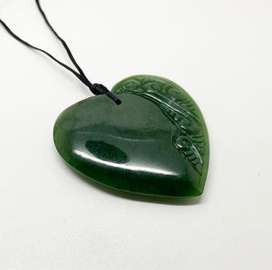 Genuine NZ Greenstone Heart Necklace with Carving - ShopNZ