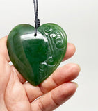 Genuine NZ Greenstone Heart Necklace with Carving - ShopNZ