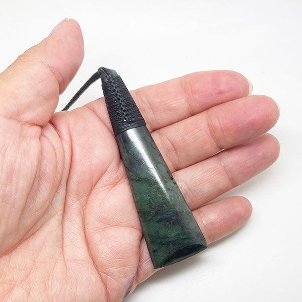 Long 8cm NZ Maori Greenstone Toki Necklace with Centre Binding