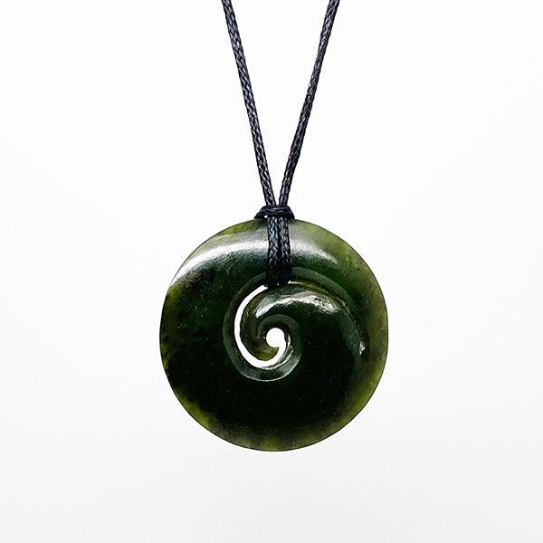 Beautiful 40mm NZ Greenstone Maori Koru Necklace