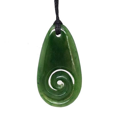 Genuine NZ Greenstone Drop Necklace with Koru - ShopNZ