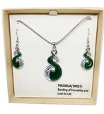 Gorgeous Green Maori Love Twist Necklace and Earrings Set - ShopNZ