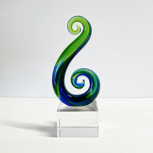 Maori Blue Green Glass Double Koru Trophy or Ornament - ShopNZ
