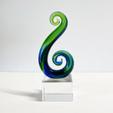 Maori Blue Green Glass Double Koru Trophy or Ornament