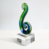Maori Blue Green Glass Double Koru Trophy or Ornament