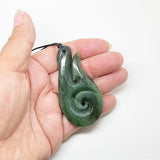 Large 7cm NZ Greenstone Maori Hook Necklace with Inner Koru